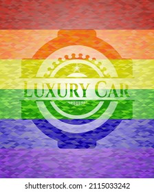 Luxury Car emblem on mosaic background with the colors of the LGBT flag. 