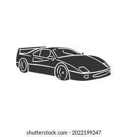 Luxury Car Icon Silhouette Illustration. Sport Vehicle Vector Graphic Pictogram Symbol Clip Art. Doodle Sketch Black Sign.