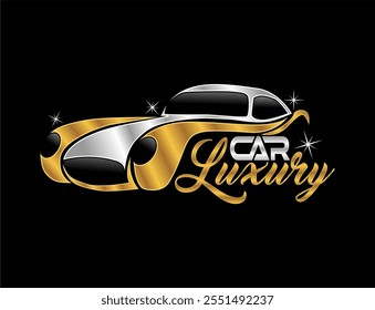 Ilustración vectorial de diseño abstracto del logotipo del coche de lujo oro brillante y plata