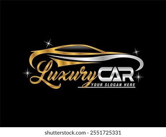 Ilustración vectorial de diseño abstracto del logotipo del coche de lujo oro brillante y plata