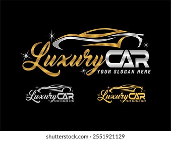 Ilustración vectorial de diseño abstracto del logotipo del coche de lujo oro brillante y plata