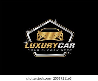 Ilustración vectorial de diseño abstracto del logotipo del coche de lujo oro brillante y plata