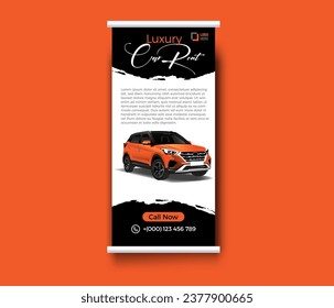 Alquiler de coches de lujo, planilla de diseño de banner de enrollado de venta para web e impresión.