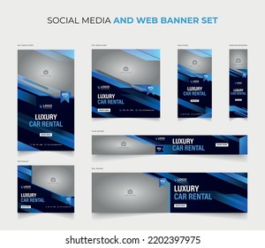 Luxury car rental social media post story and web banner template svg