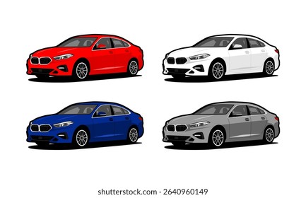 luxury car sedan vehicle vector set illustration