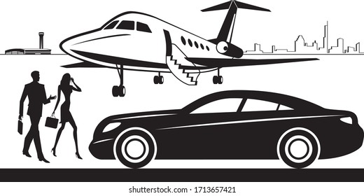 Luxury car service from airport – vector illustration