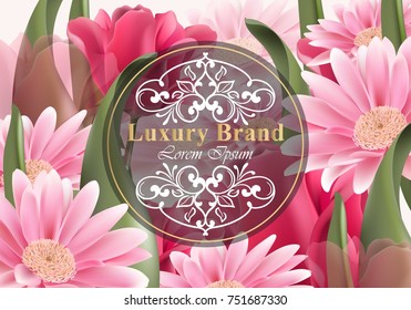 Luxury card with daisy flowers Vector. Beautiful illustration for brand book, business card or poster. Growing flowers background. Place for text