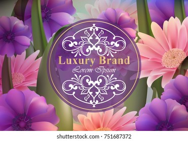 Luxury card with daisy flowers Vector. Beautiful illustration for brand book, business card or poster. Growing flowers background. Place for text