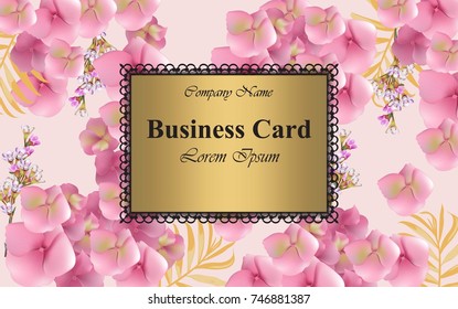 Luxury card with delicate flowers Vector. Beautiful illustration for brand book, business card or poster. Pink background. Place for texts