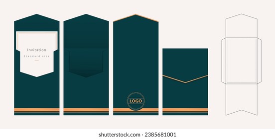 Luxury Card Envelope die cut and mock up template, Vector illustration.  Premium envelope designs