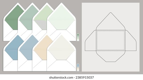 Luxury Card Envelope die cut and mock up template, Vector illustration.  Premium envelope designs with pastel colors