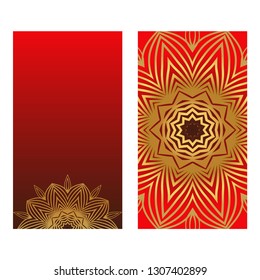 Luxury Card With Patterns Of The Mandala. Floral Ornaments. Islam, Arabic, Indian, Ottoman Motifs. Template For Flyer Or Invitation Card Design. Vector Illustration. Sunrise gold color.