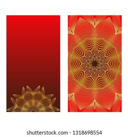 Luxury Card With Patterns Of The Mandala. Floral Ornaments. Islam, Arabic, Indian, Ottoman Motifs. Template For Flyer Or Invitation Card Design. Vector Illustration. Sunrise gold color.