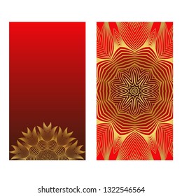 Luxury Card With Patterns Of The Mandala. Floral Ornaments. Islam, Arabic, Indian, Ottoman Motifs. Template For Flyer Or Invitation Card Design. Vector Illustration. Sunrise gold color.