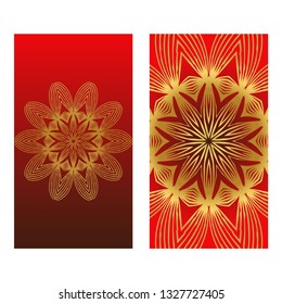 Luxury Card With Patterns Of The Mandala. Floral Ornaments. Islam, Arabic, Indian, Ottoman Motifs. Template For Flyer Or Invitation Card Design. Vector Illustration. Sunrise gold color.