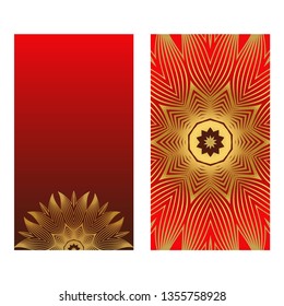 Luxury Card With Patterns Of The Mandala. Floral Ornaments. Islam, Arabic, Indian, Ottoman Motifs. Template For Flyer Or Invitation Card Design. Vector Illustration. Sunrise gold color.