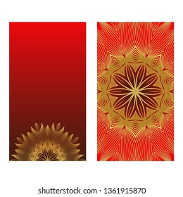 Luxury Card With Patterns Of The Mandala. Floral Ornaments. Islam, Arabic, Indian, Ottoman Motifs. Template For Flyer Or Invitation Card Design. Vector Illustration. Sunrise gold color.