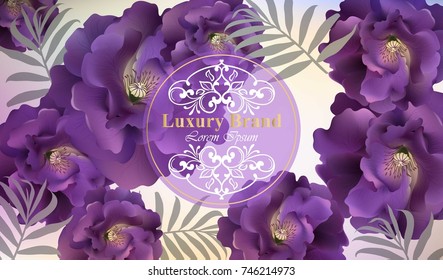 Luxury card with roses flowers Vector. Beautiful illustration for brand book, business card or poster. Pink background. Place for texts