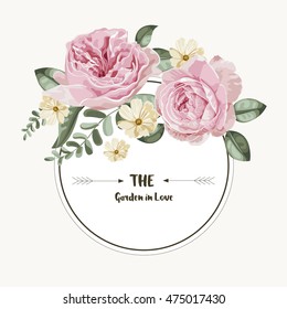 Luxury card with vintage flowers and round label .Vector Illustration