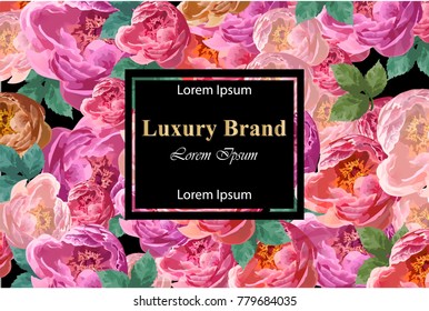Luxury card with watercolor peony flowers Vector