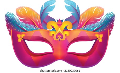 Luxury carnival mask. Realistic colorful feathers accessory