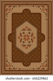 Luxury carpet with ethnic oriental ornament in brown and yellow shades