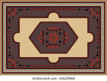  Luxury carpet with ethnic oriental ornament in brown,red and yellow shades
