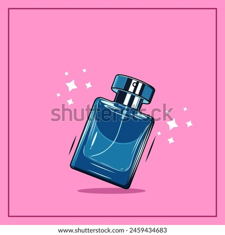 Luxury Cartoonist Blue Perfume Bottle With Cap Half Filled Liquid Glass Bottle Vector Illustration