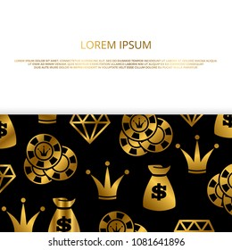 Luxury casino banner poster template with golden playing elements. Vector illustration