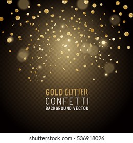 Luxury Celebrations Background With Falling Pieces Of Metallic Gold Glitter And Confetti, Vector Illustration.