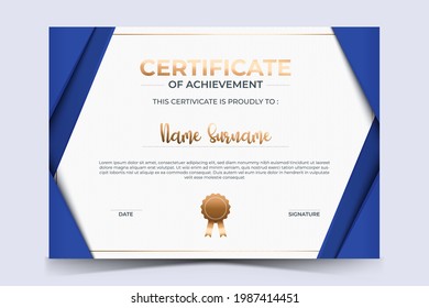 luxury certificate of appreciation award template with golden badge.