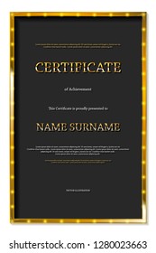 Luxury certificate or diploma template. Vector illustration. Vertical format