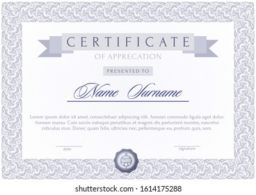 Luxury certificate in Royal, vintage style. Diploma template currency border with floral rectangular ornate frame. Award Fund gift certificate. Vector illustration