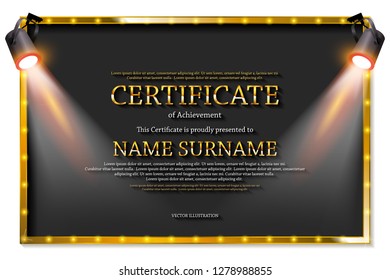 Luxury certificate with spotlights or diploma template. Vector illustration