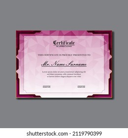 luxury certificate template design with dark red and light colored polygon textures. the design looks elegant. suitable for companies, winners and others
