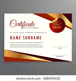luxury certificate template design with elegant golden and red shapes