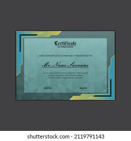 luxury certificate template design with a light green, bluish-yellow textured polygon. the design looks elegant. suitable for companies, winners and others

