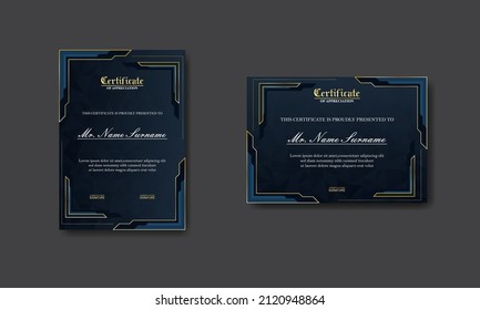 diseño de plantillas de certificados de lujo, moderno, con una elegante mezcla de colores gris y azul claro y una textura de polígono clásica detrás de ella. elegante y de primera calidad. adecuado para empresas