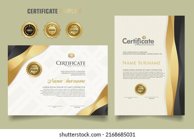 Luxury certificate template with dynamic effect and modern pattern background. Premium badges design. New Collections