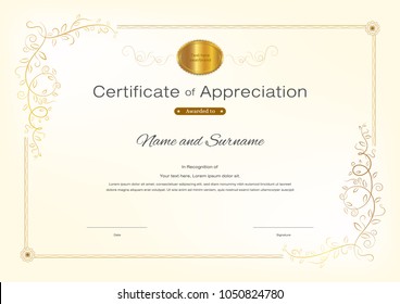 Luxury certificate template with elegant border frame, Diploma design for graduation or completion