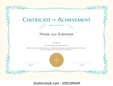 Luxury certificate template with elegant border frame, Diploma design for graduation or completion