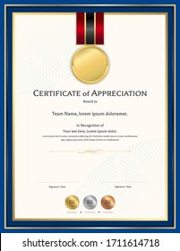Plantilla de certificado de lujo con marco de frontera elegante, diseño de diploma para graduación o finalización