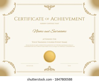 Luxury certificate template with elegant border frame, Diploma design for graduation or completion