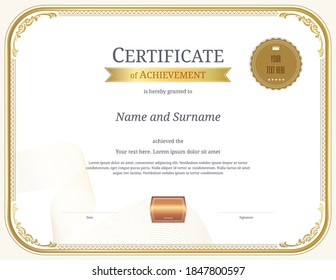 Luxury certificate template with elegant border frame, Diploma design for graduation or completion