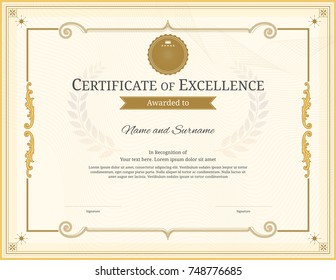 Luxury certificate template with elegant border frame, Diploma design for graduation or completion