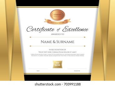 Luxury certificate template with elegant golden border frame, Diploma design for graduation or completion