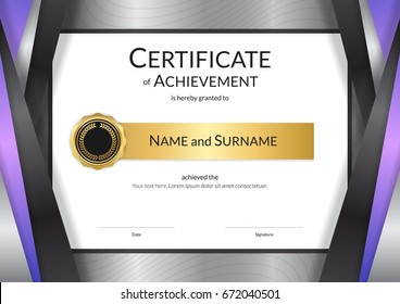 Luxury certificate template with elegant silver border frame, Diploma design for graduation or completion