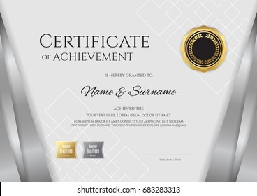 Luxury certificate template with elegant silver border frame, Diploma design for graduation or completion