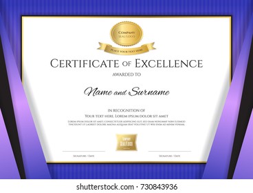 Luxury certificate template with elegant violet border frame, Diploma design for graduation or completion