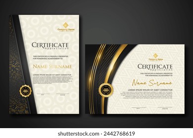 Luxury certificate template with glitter effect dan lines gold shine on frame background,diploma,Vector illustration and vector Luxury premium badges design.